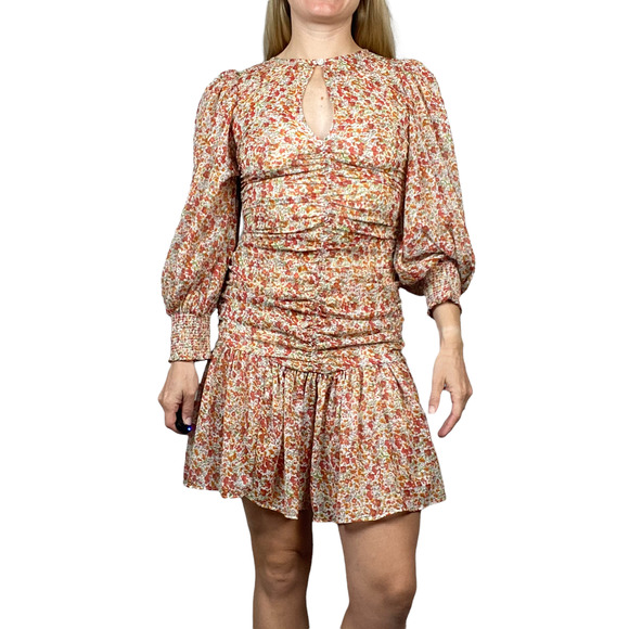 byTimo Dress Floral Delicate Floral Long Sleeve Rouch Mini Sheer Puff Sleeves - Picture 3 of 13